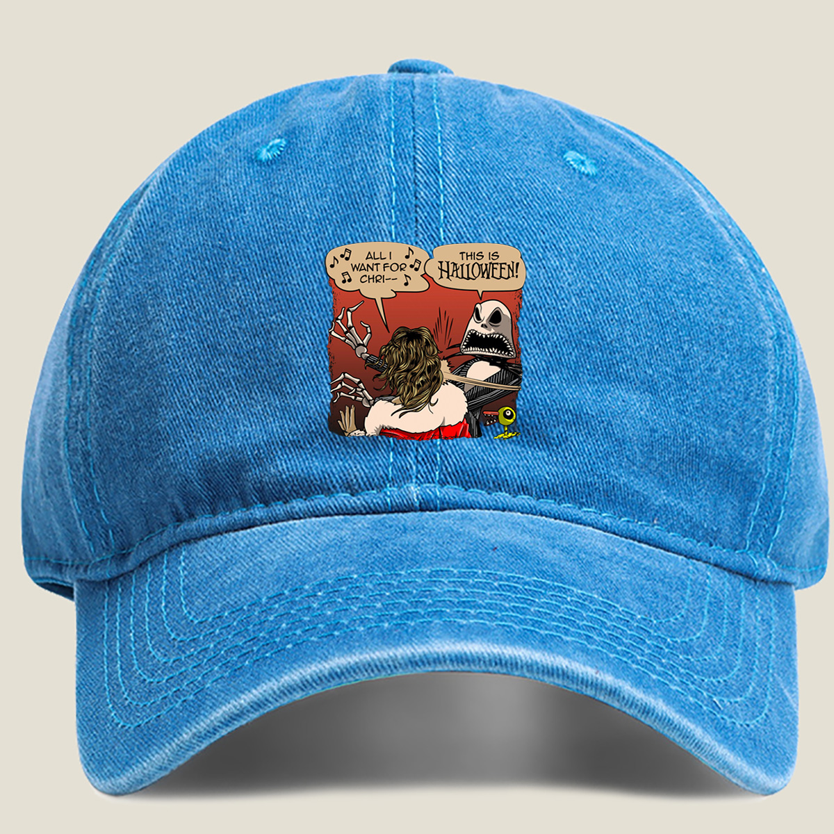 Jack Skellington and Sally - Halloween Surprise - Washed Denim - Baseball Cap