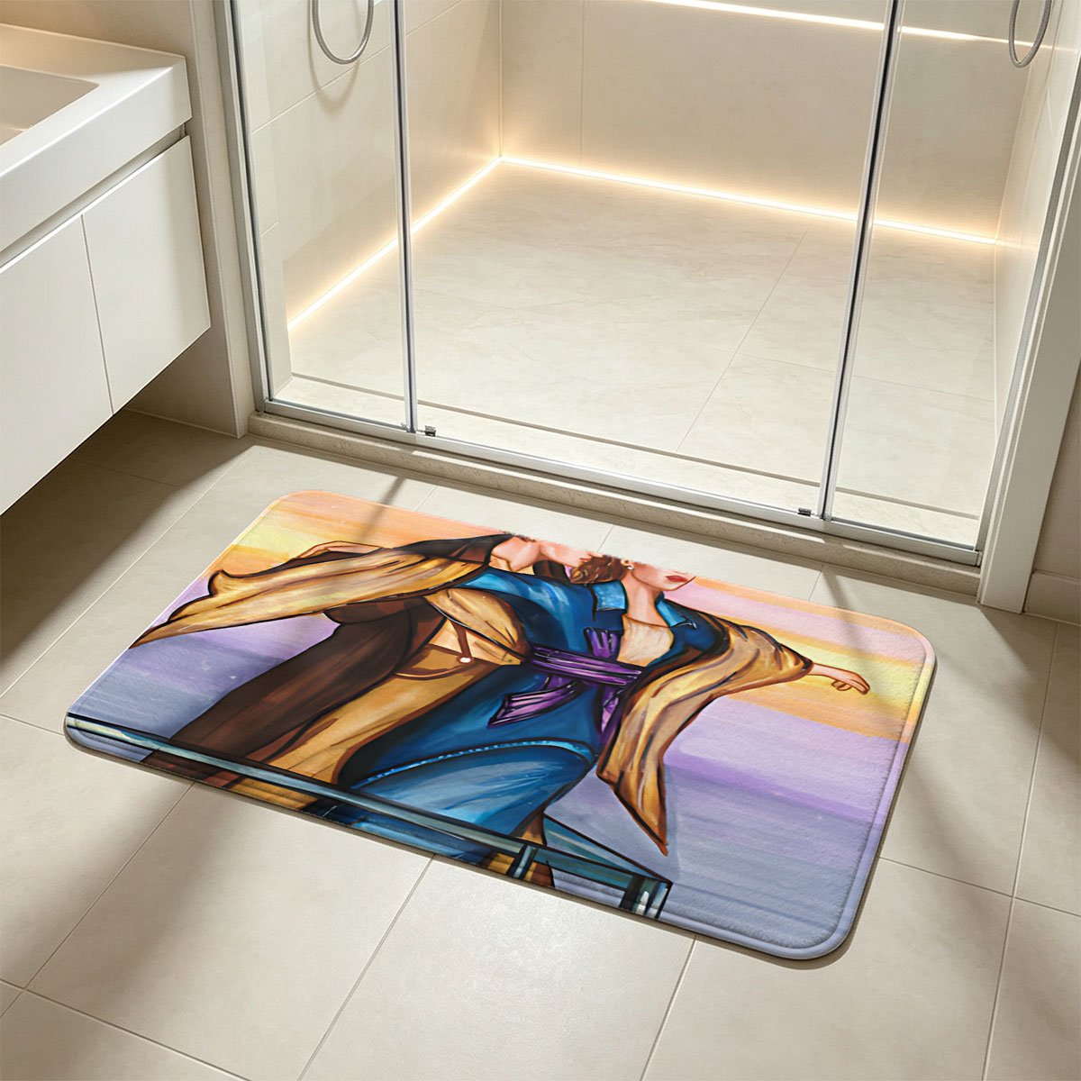 Jack and Rose on the Titanic Deck at Sunset - Flannel floor mat