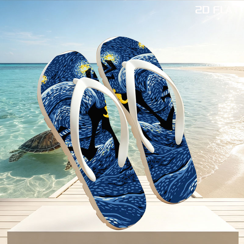 Samurai vs. Fiery Spider in Starry Night Landscape -  flip-flops