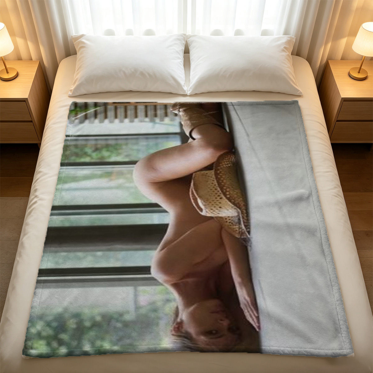 Red Lingerie Seduction on Bar Stool - Blanket