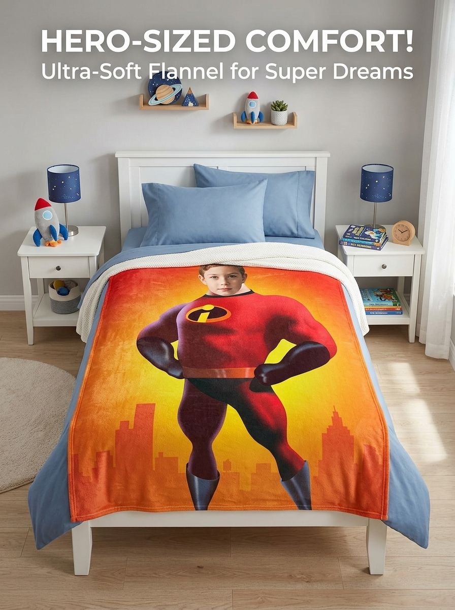 Custom Face Superhero Flannel Blanket, Personalized Photo Cutout Throw Fleece for Kids and Adults, Ideal Birthday Gift