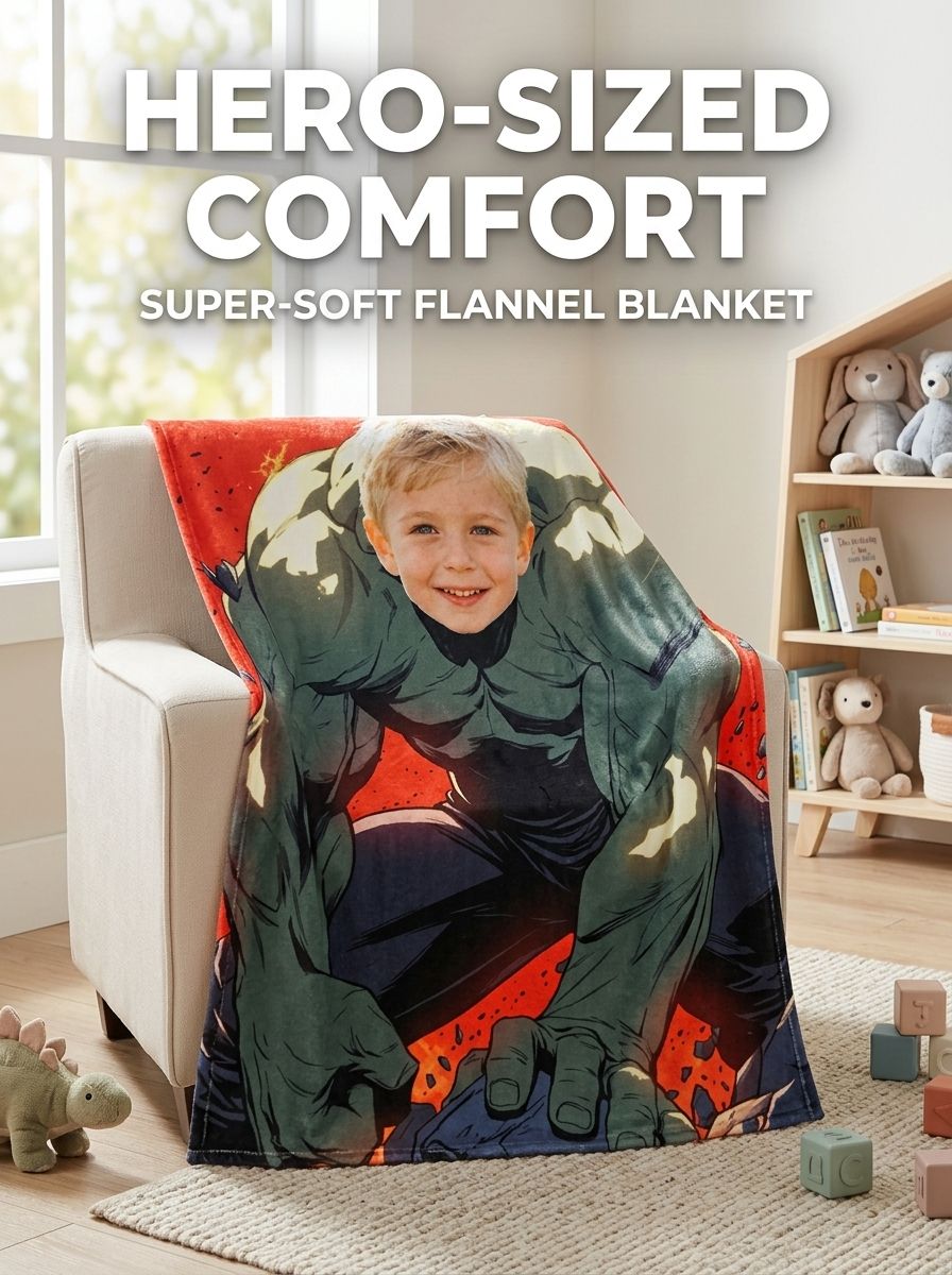 Personalized Superhero Face Photo Flannel Blanket Custom Picture Soft Anti-Pilling Throw for Kids and Adults Gift