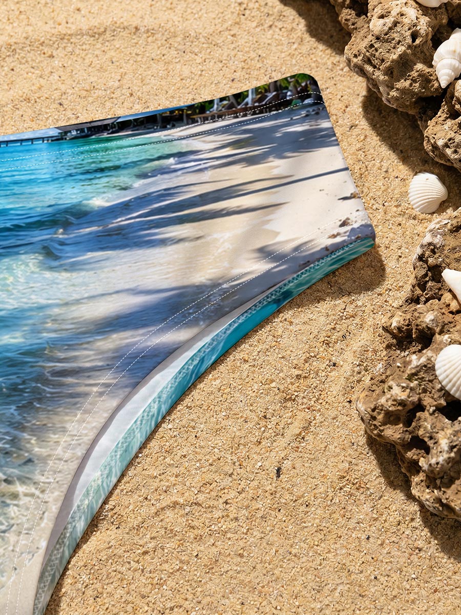 Tropical Beach with Clear Water, Shells, and Palm Trees -  Men's swim trunks