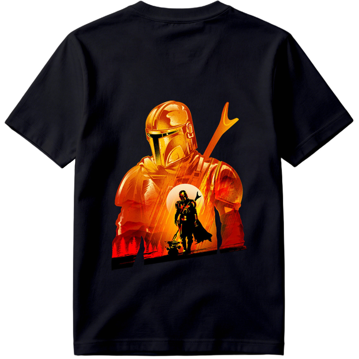 The Mandalorian and the Child in a Fiery Encounter - Tee