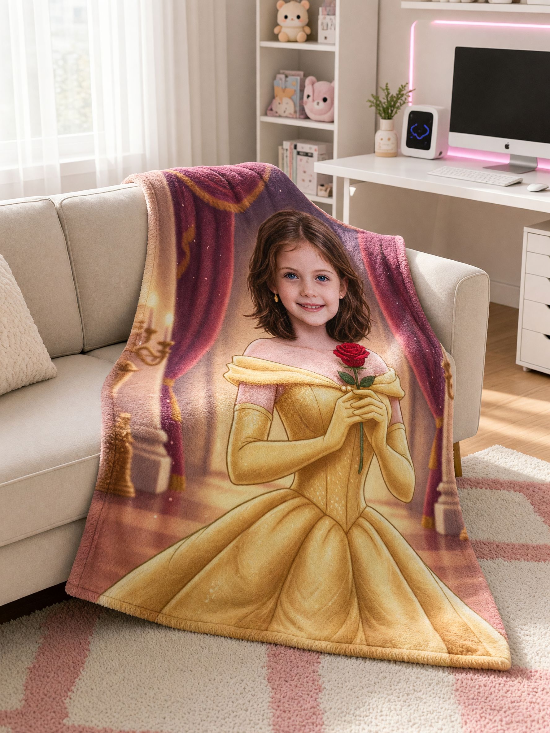 Personalized Princess Photo Blanket Custom Face Flannel Throw Cozy Birthday Keepsake Gift for Daughter