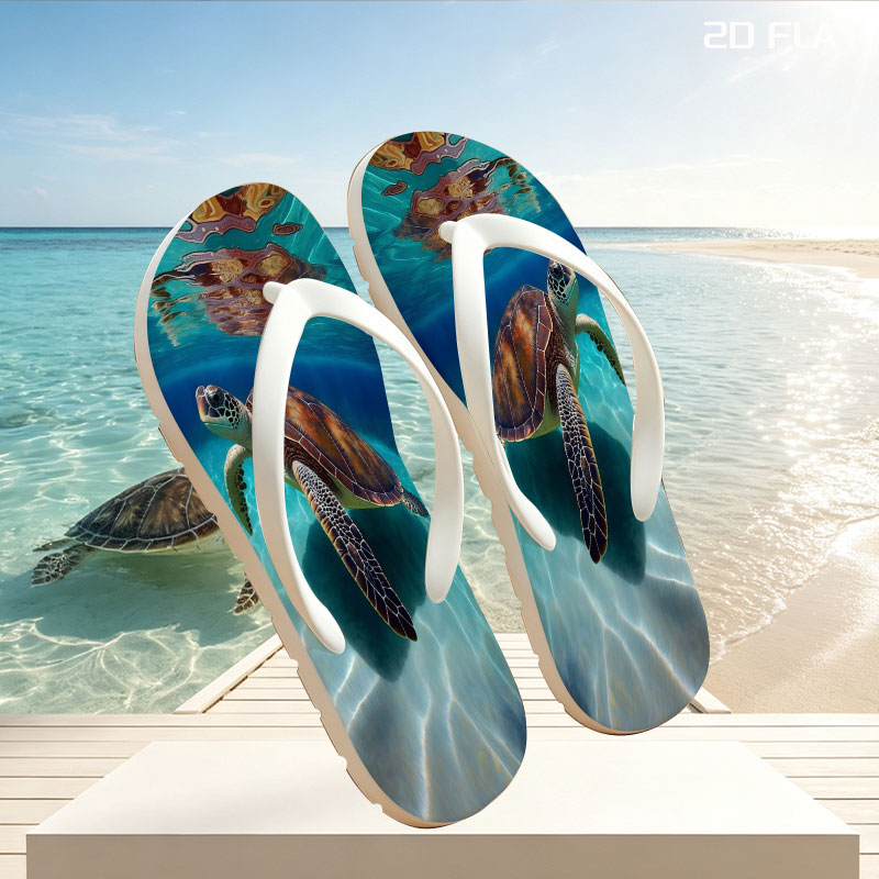 Sea Turtle Swimming in Crystal Clear Waters -  flip-flops