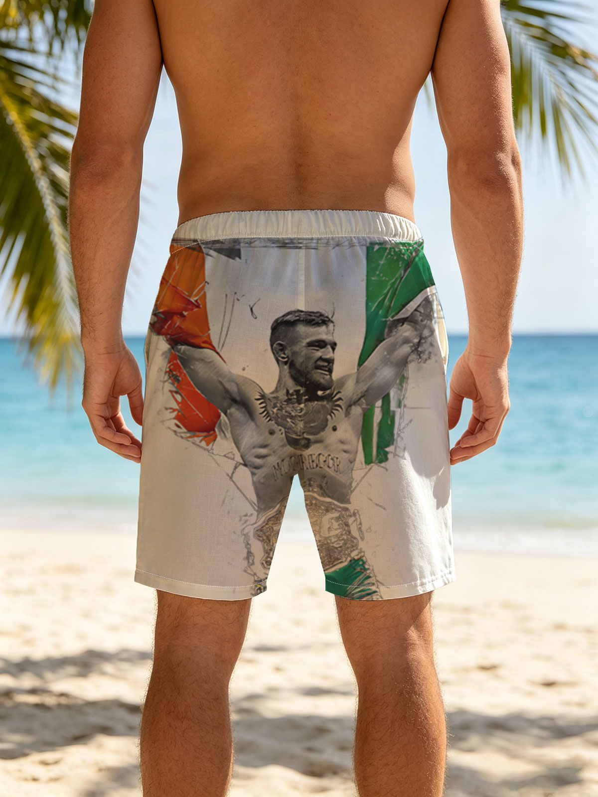 Conor McGregor Celebrates with Irish Flag and UFC Belt -  Beach shorts