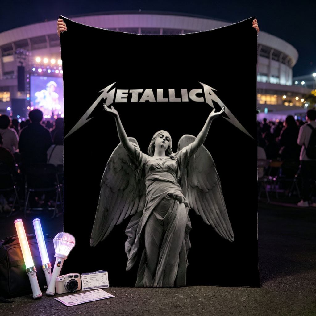 Metallica Angel Statue Black and White Artwork - Blankets
