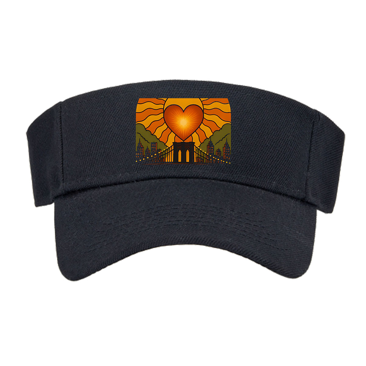 Spread Love: It's the Brooklyn Way - Heart Sun Over Bridge Cityscape -  Visor cap