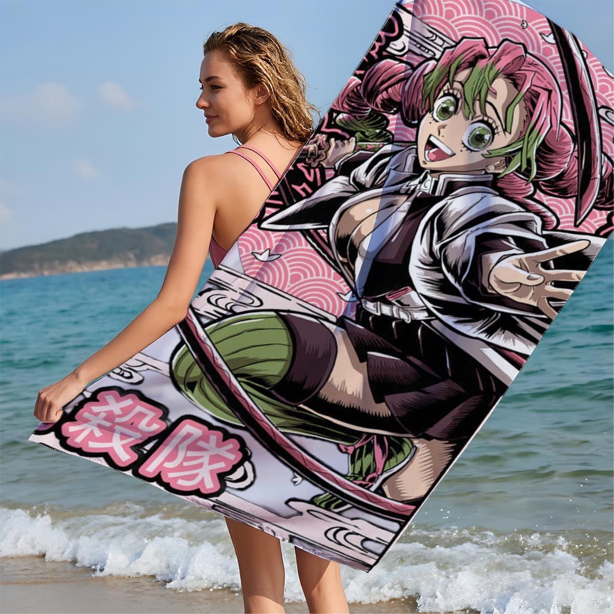 Demon Slayer: Nezuko Kamado and Tanjiro Kamado in Action - Beach towels