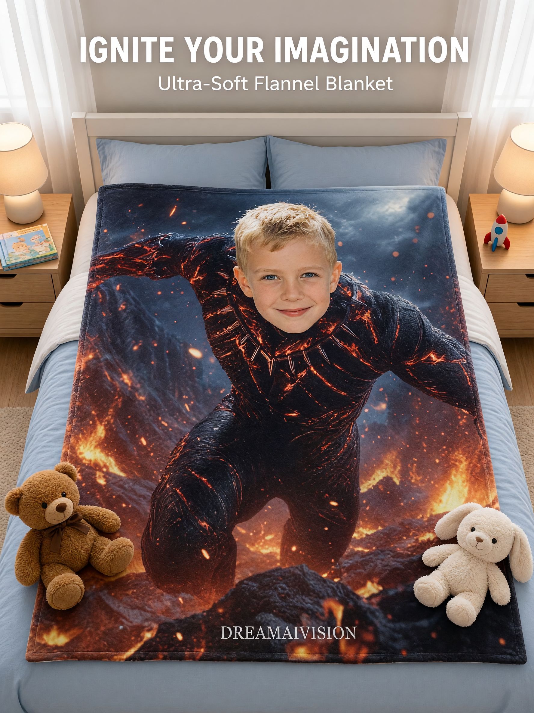 Custom Face Photo Superhero Flannel Blanket Ultra Soft Anti Pilling Fleece Throw Ideal Personalized Gift for Kids Family