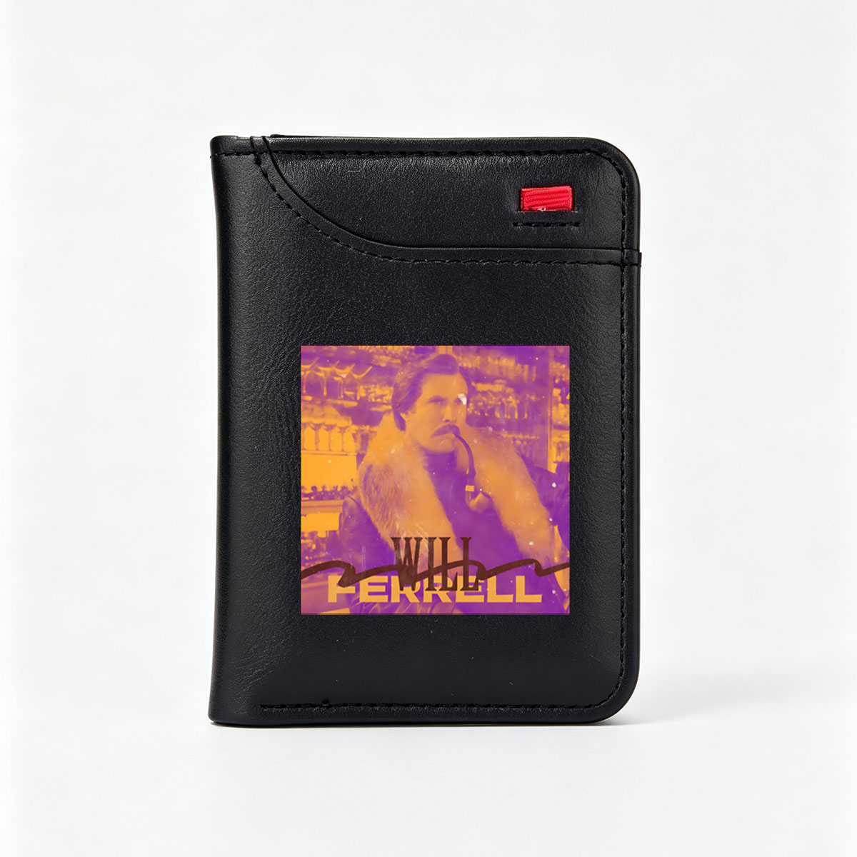 Will Ferrell as Ron Burgundy in Anchorman, smoking a pipe in a bar setting - Vertical Style Wallet
