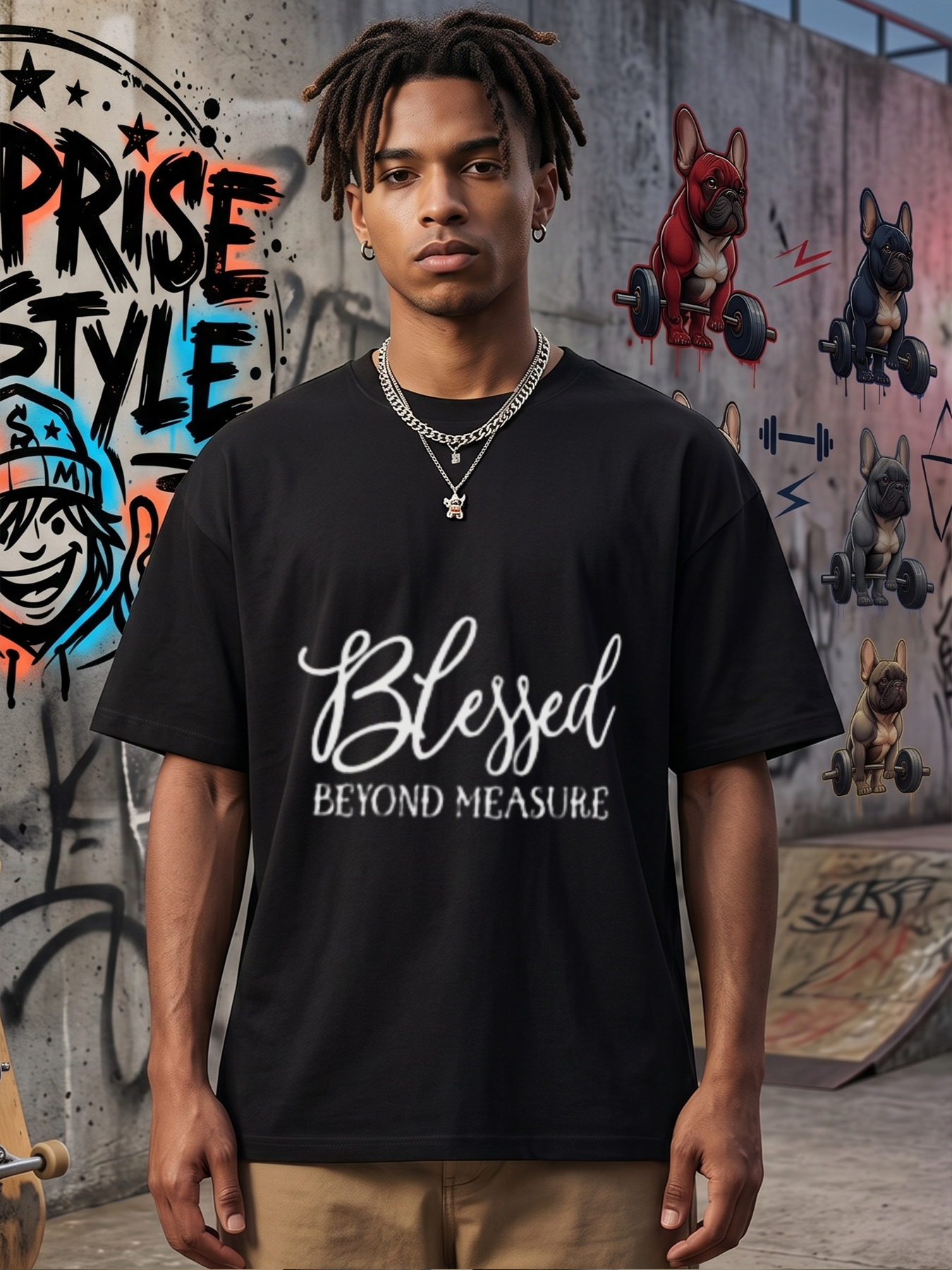 Men's Printed T-Shirt Blessed Beyond Measure Script Design Casual Round Neck Summer Lightweight Breathable Short Sleeve T-Shirt for Everyday Wear, Outdoor Activities, and Faith-Based Events – Ideal for Adults Seeking Inspirational Apparel