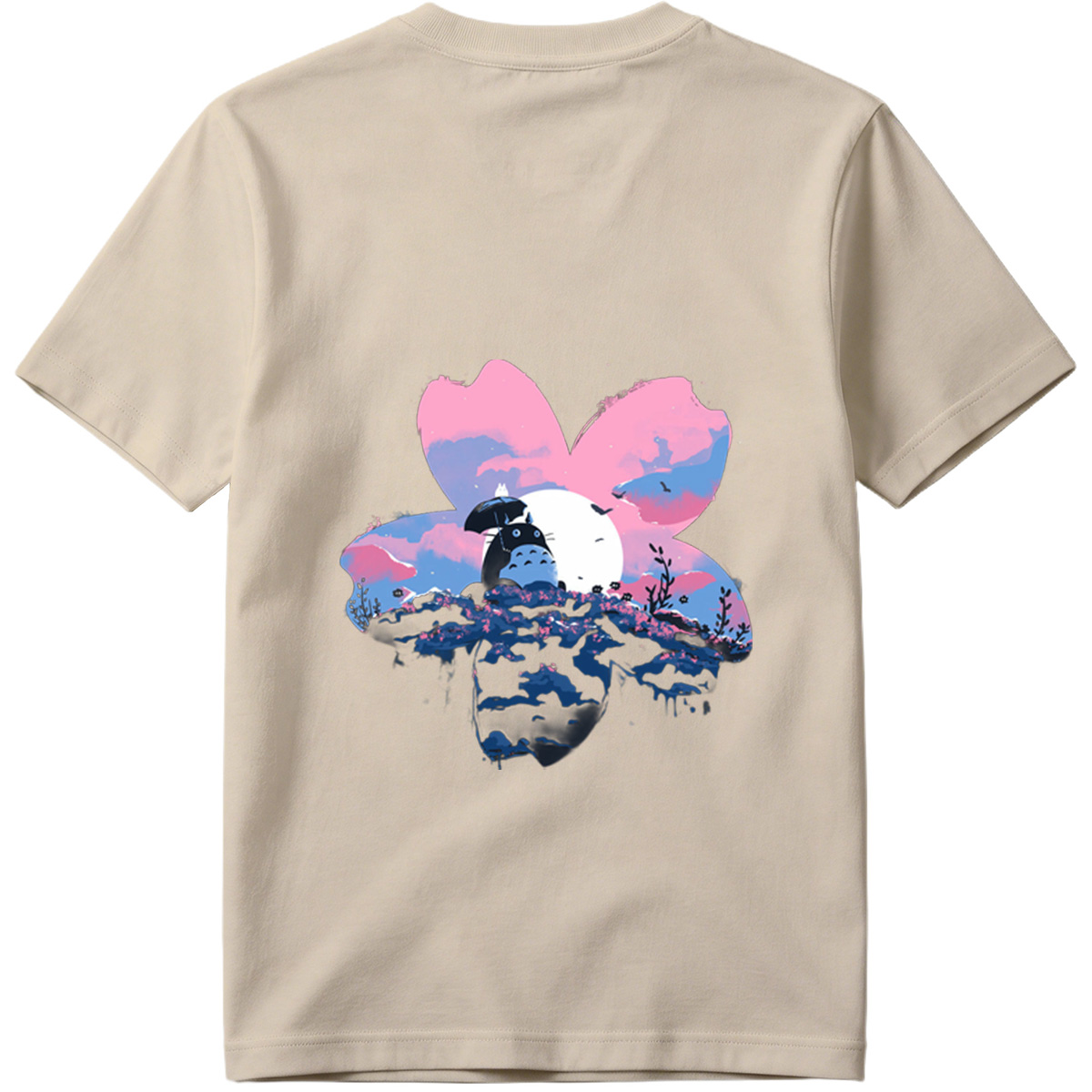 Totoro Under Cherry Blossom Moon - Tee