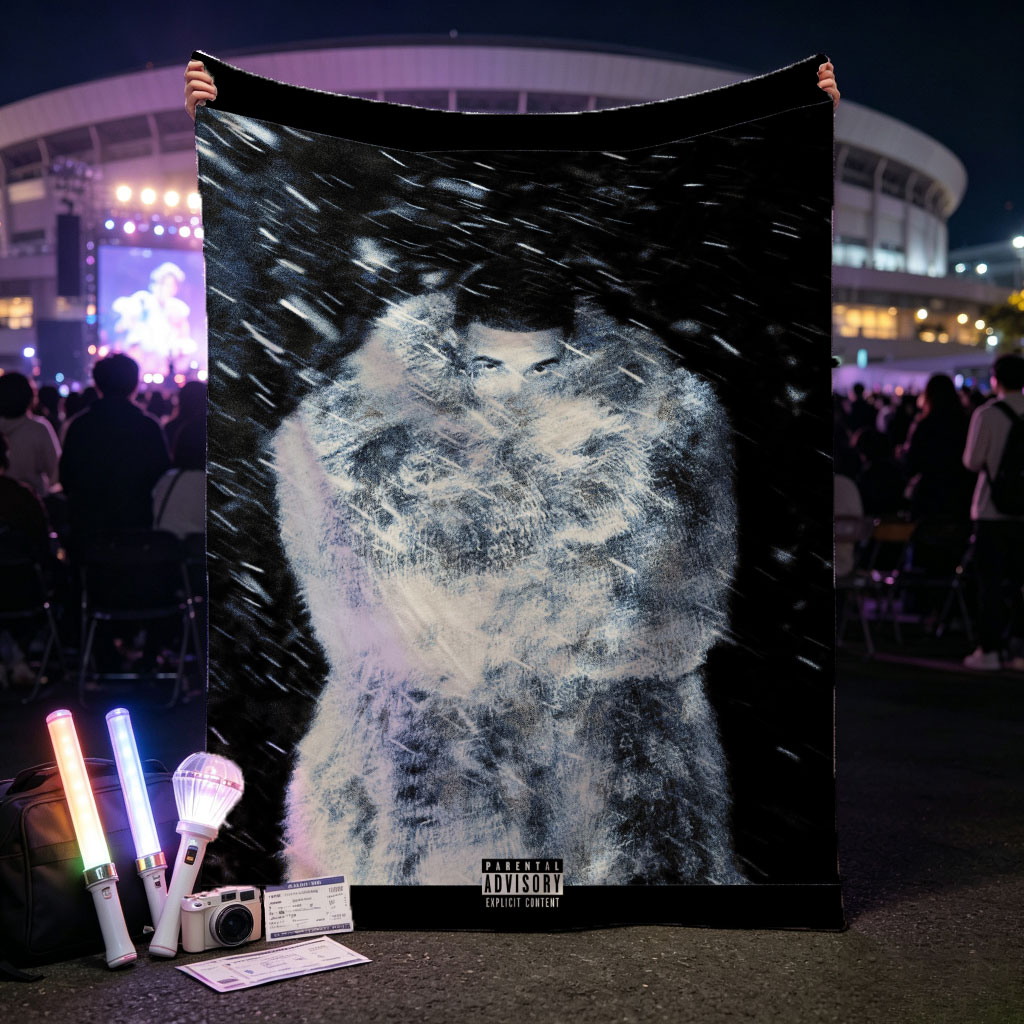 The Weeknd in Snowstorm - Artist Wrapped in Fur Coat Amid Heavy Snowfall - Blankets