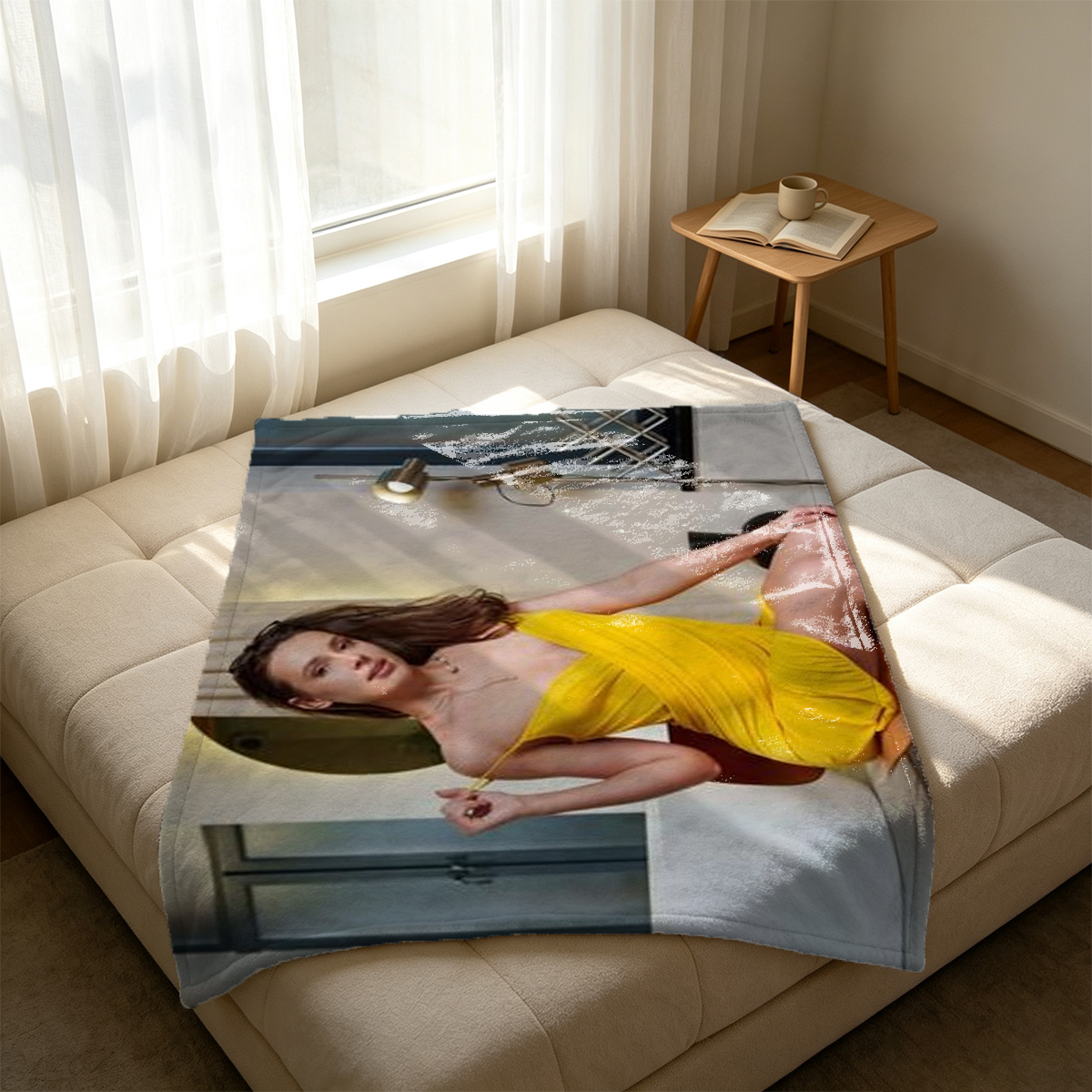 Red Fishnet Bodysuit on Staircase - Blanket