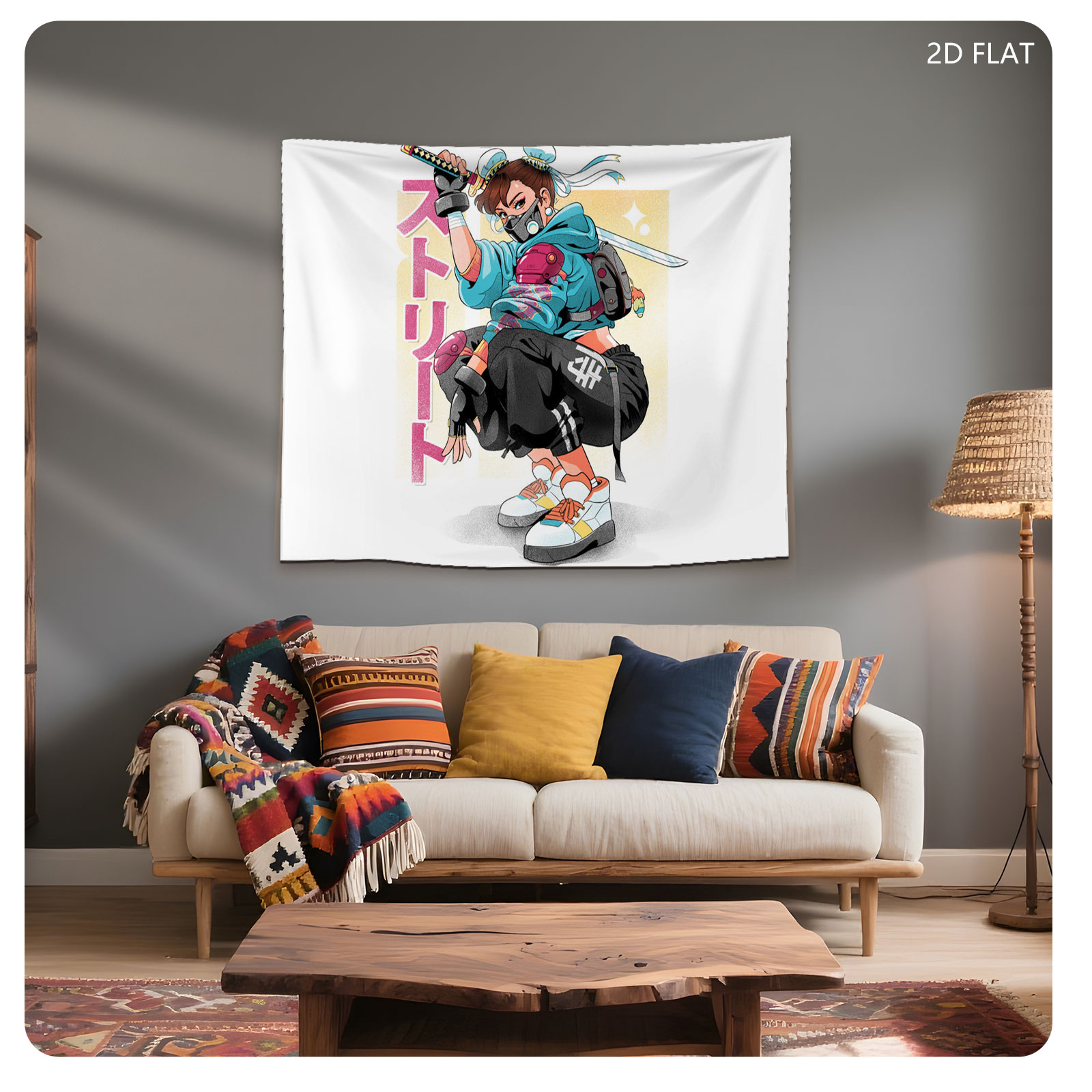 Street Fighter Character with Sword and Mask - Tapestry