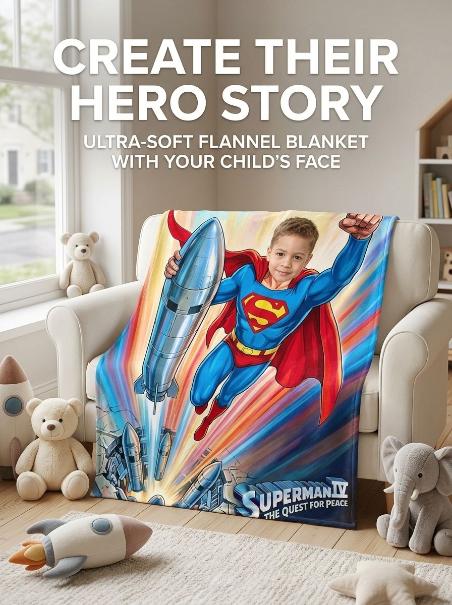 Custom Face Superhero Fleece Blanket Personalized Flannel Throw for Kids and Adults Soft Warm Bedding Gift
