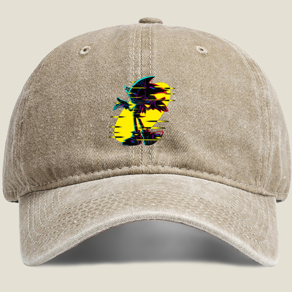 Sonic the Hedgehog: Neon Glitch Art - Washed Denim - Baseball Cap