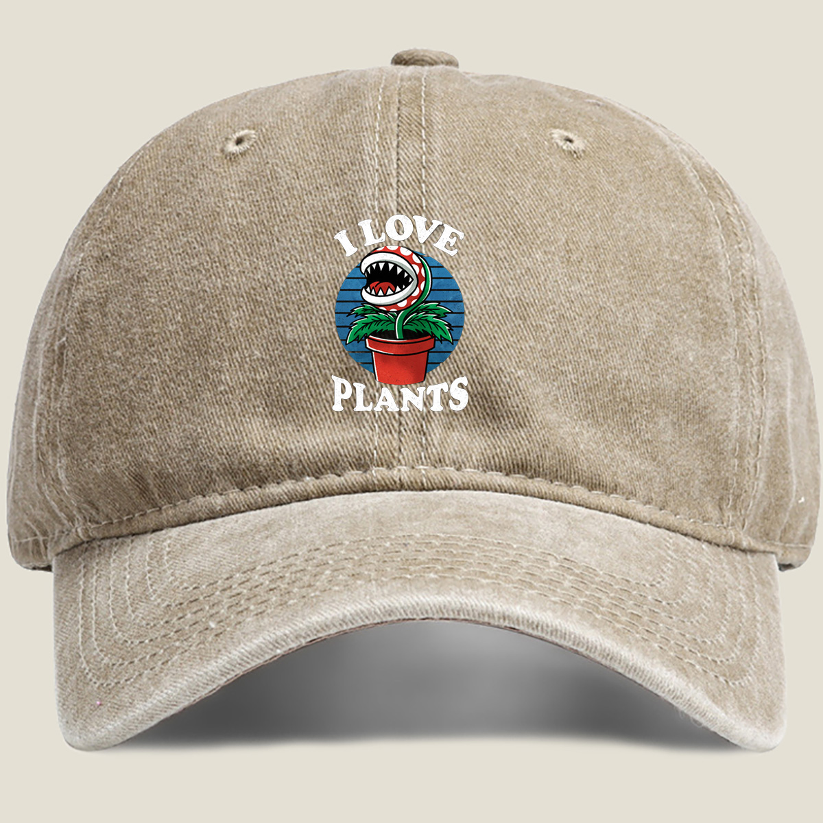 I Love Plants - Piranha Plant - Washed Denim - Baseball Cap