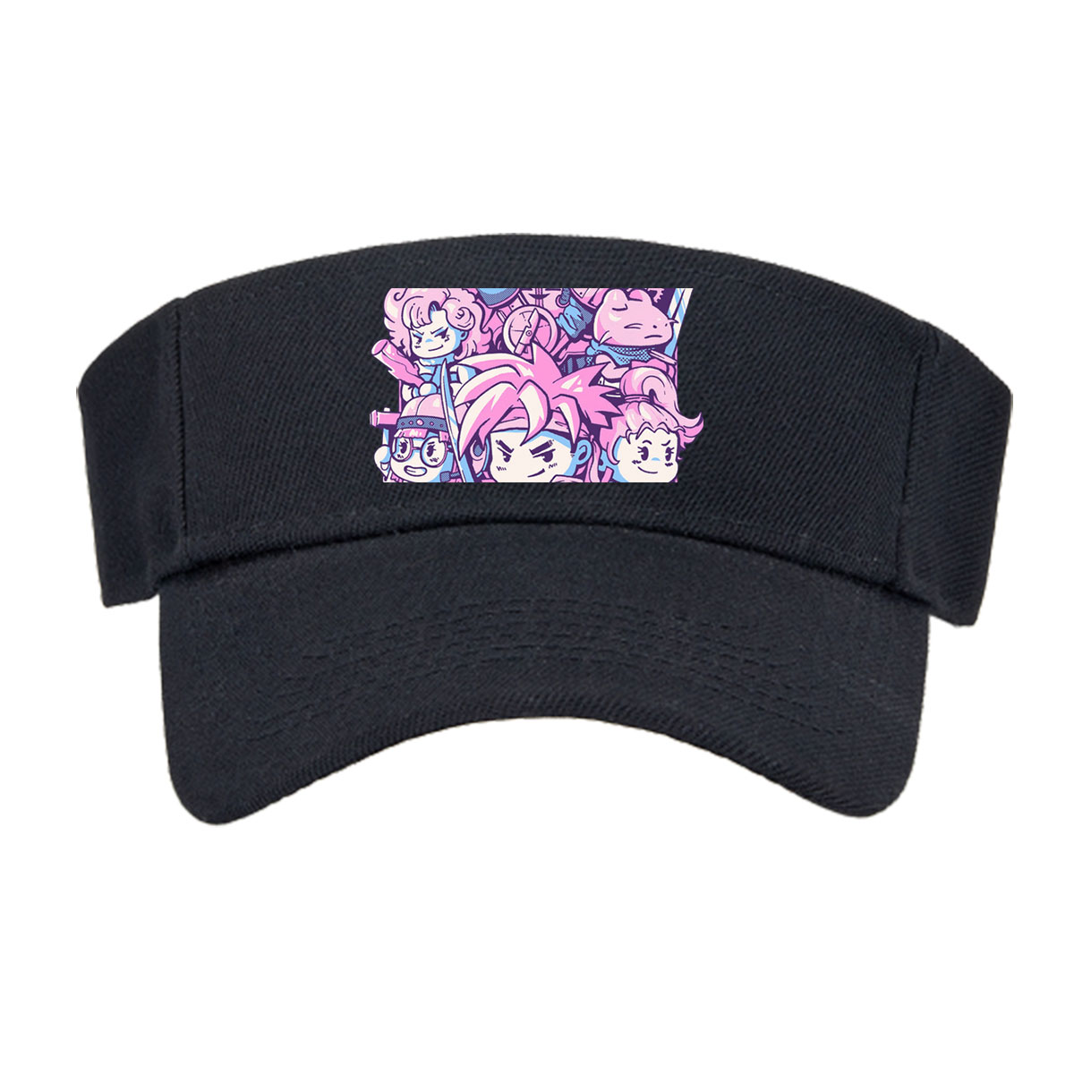 Chibi Characters in Pink and Blue with Clockwork Background -  Visor cap