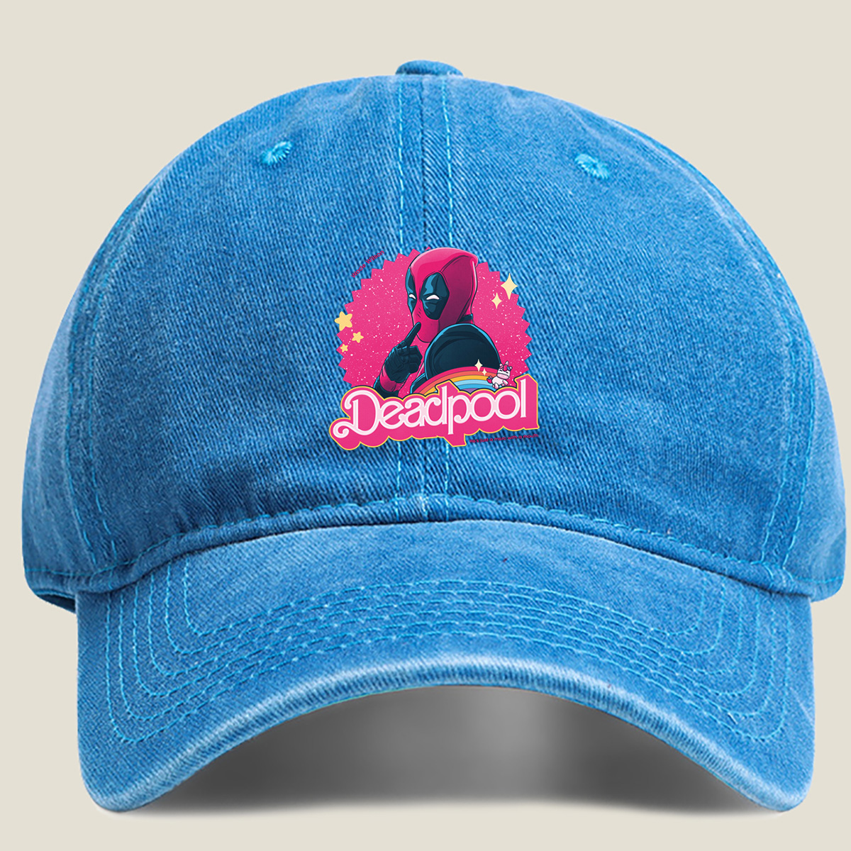 Deadpool: Wade Wilson with a Unicorn and Rainbow - Washed Denim - Baseball Cap