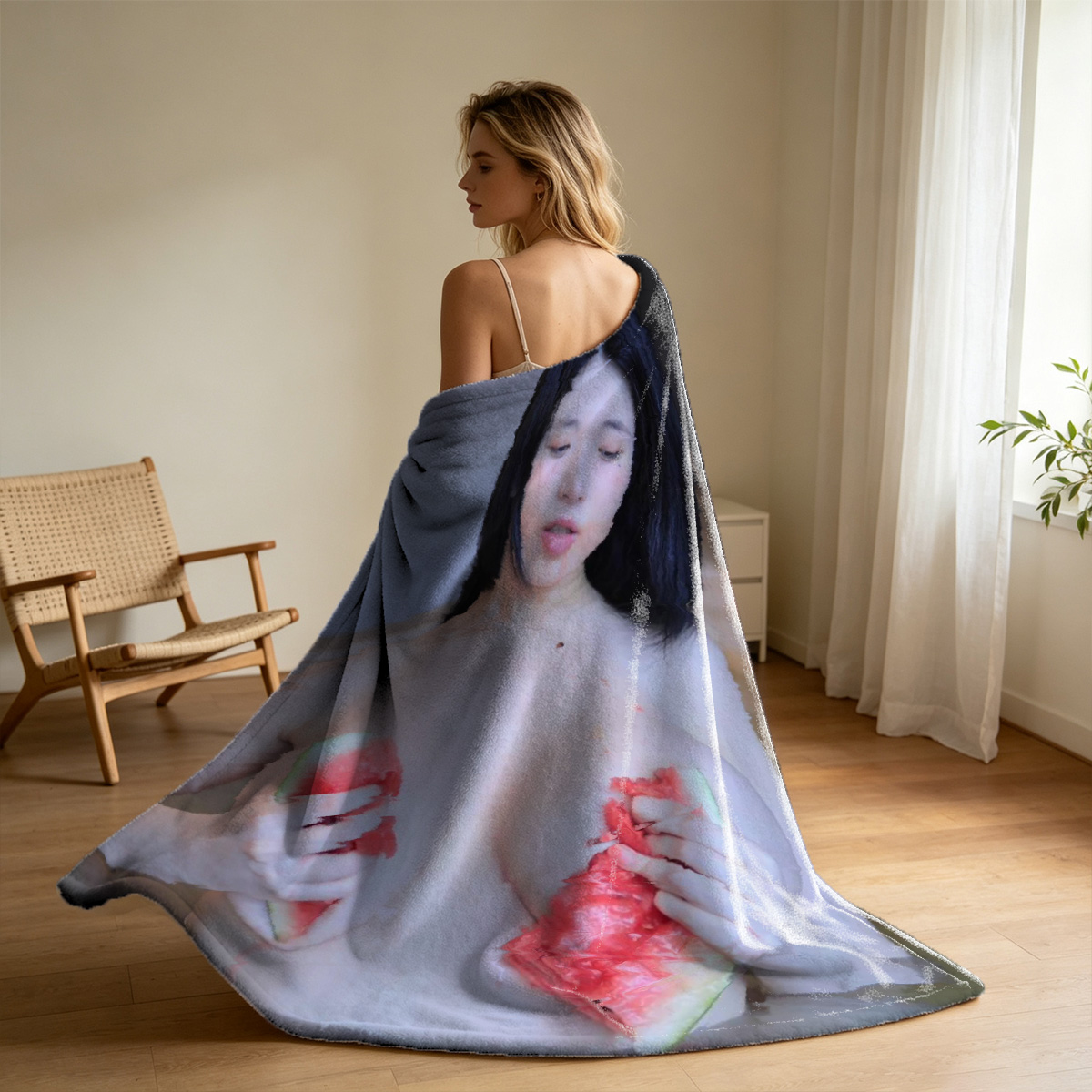 Red Lingerie Seduction on Bed - Blanket