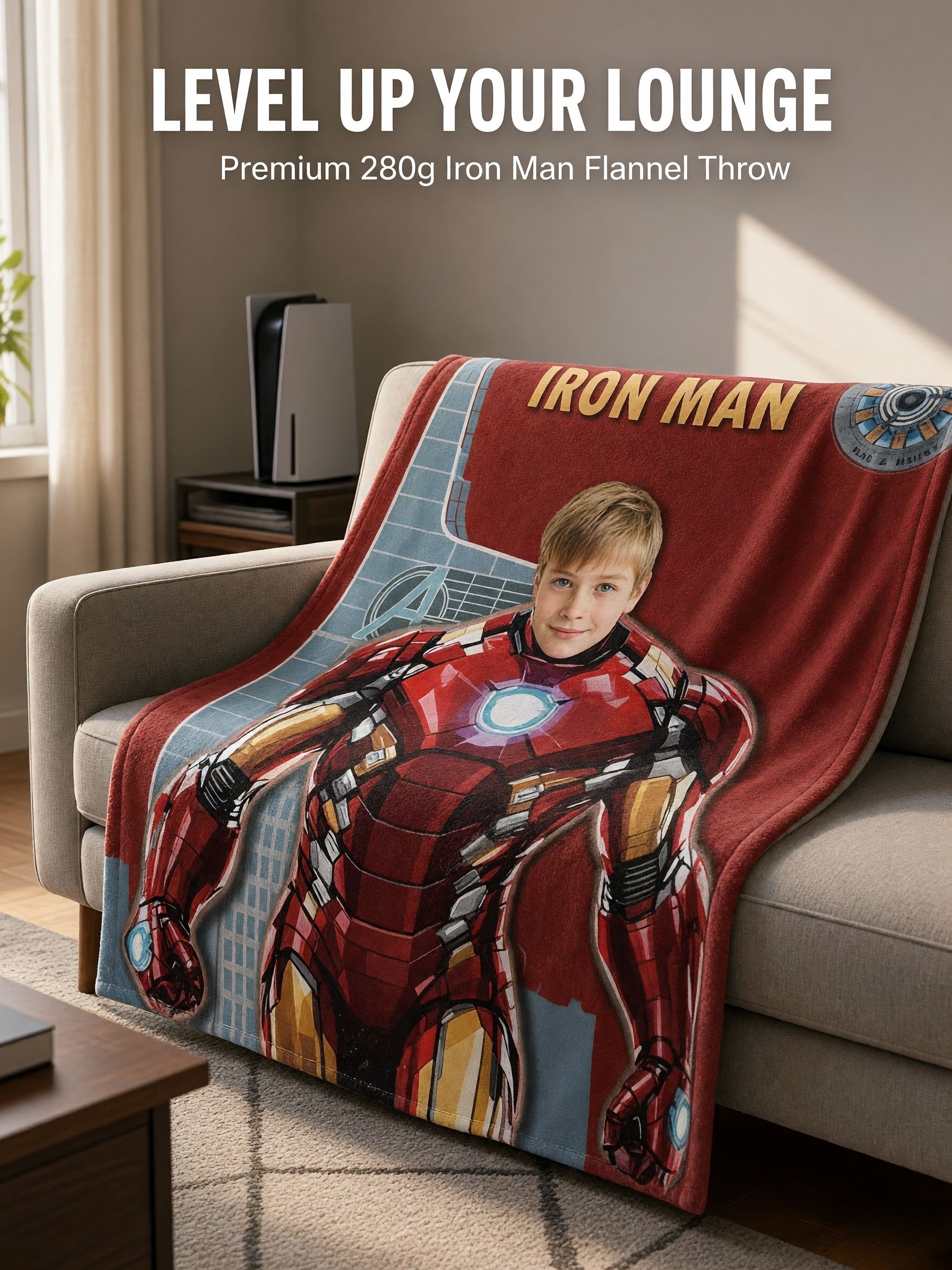 Custom Face Photo Superhero Flannel Fleece Blanket, Ultra Soft Warm Throw Blanket, Ideal Personalized Gift for Kids