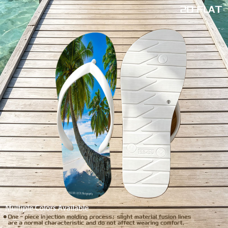 Tropical Beach with Swaying Palm Trees and Crystal Clear Waters -  flip-flops