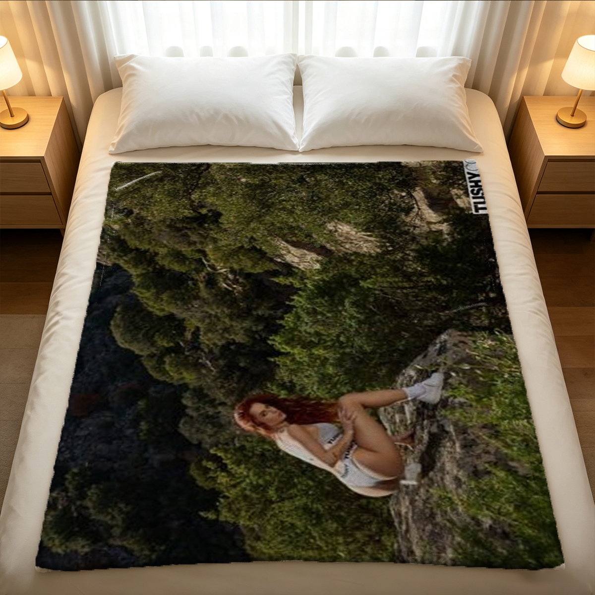 Pink Lingerie Seduction on Marble Table - Blanket