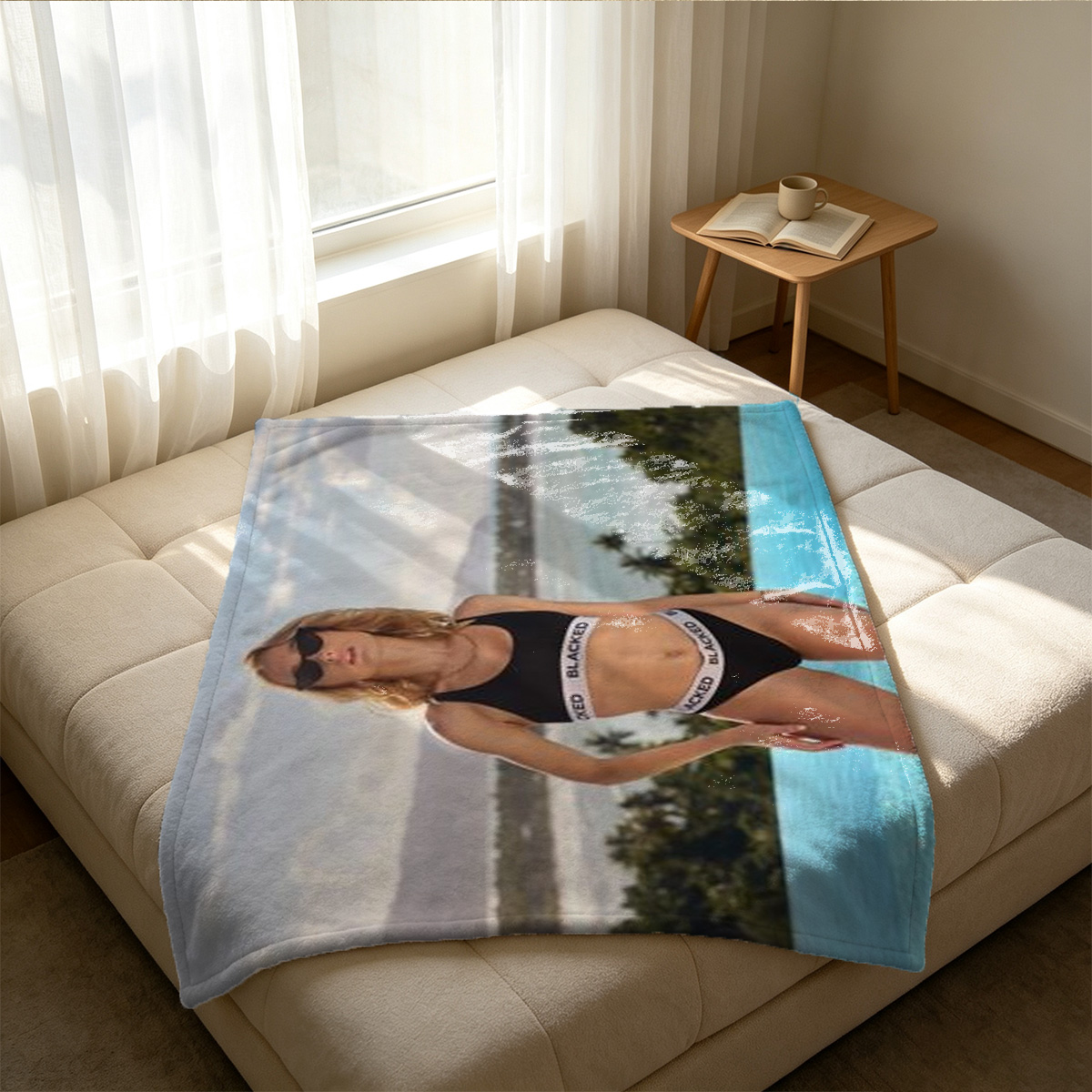 Japanese Schoolgirl in Uniform Squatting by the Door - Blanket