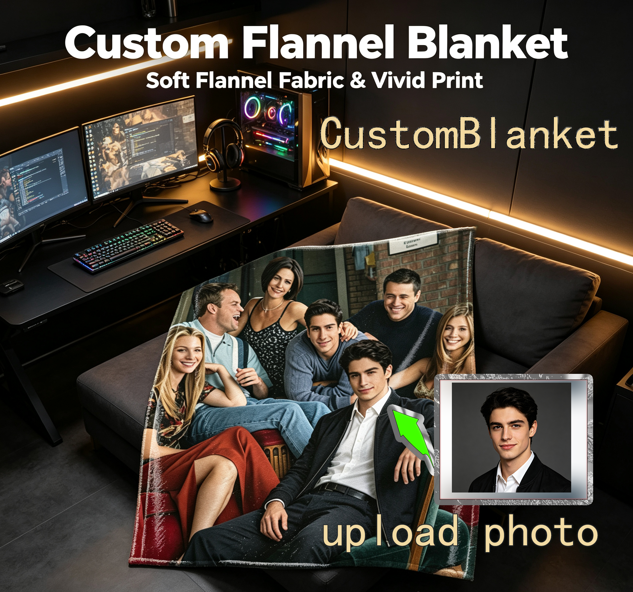 Custom Face Blanket Friends TV Show Cast Flannel Blanket Perfect for Couch Time Cozy Gift for Fans and Birthday Giveaway
