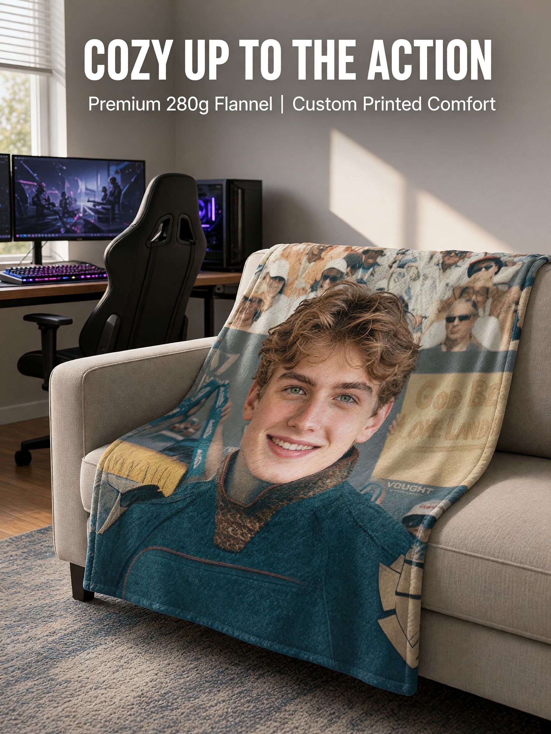 Custom Photo Face Portrait Flannel Blanket, Personalized Soft Plush Throw for Sofa Bed, Ideal Meaningful Keepsake Gift