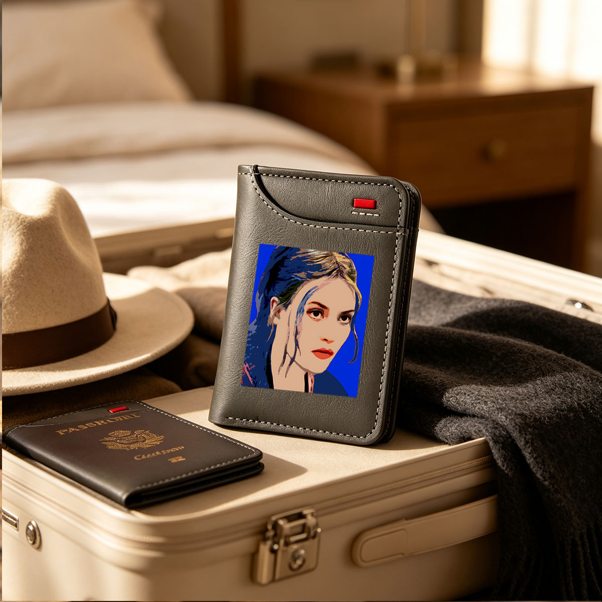 Portrait of a Woman with Blue Hair and Bold Colors - Vertical Style Wallet