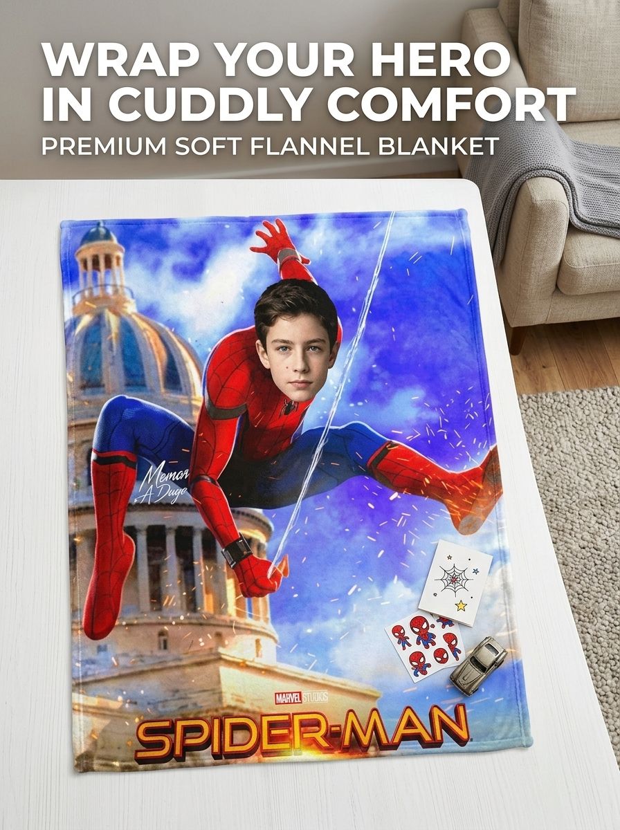 Customized Avatar Superhero Flannel Fleece Blanket Personalized Face Photo Throw Lightweight Warm Cozy Anti-Pilling Quilt for Bed Couch Travel Holiday Birthday Gift
