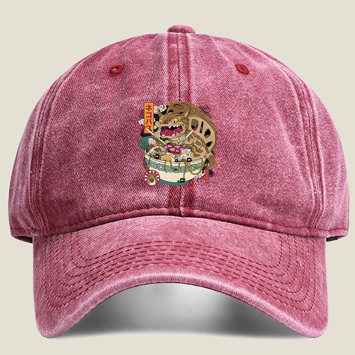 Neko Basu Ramen Cat Art - Washed Denim - Baseball Cap
