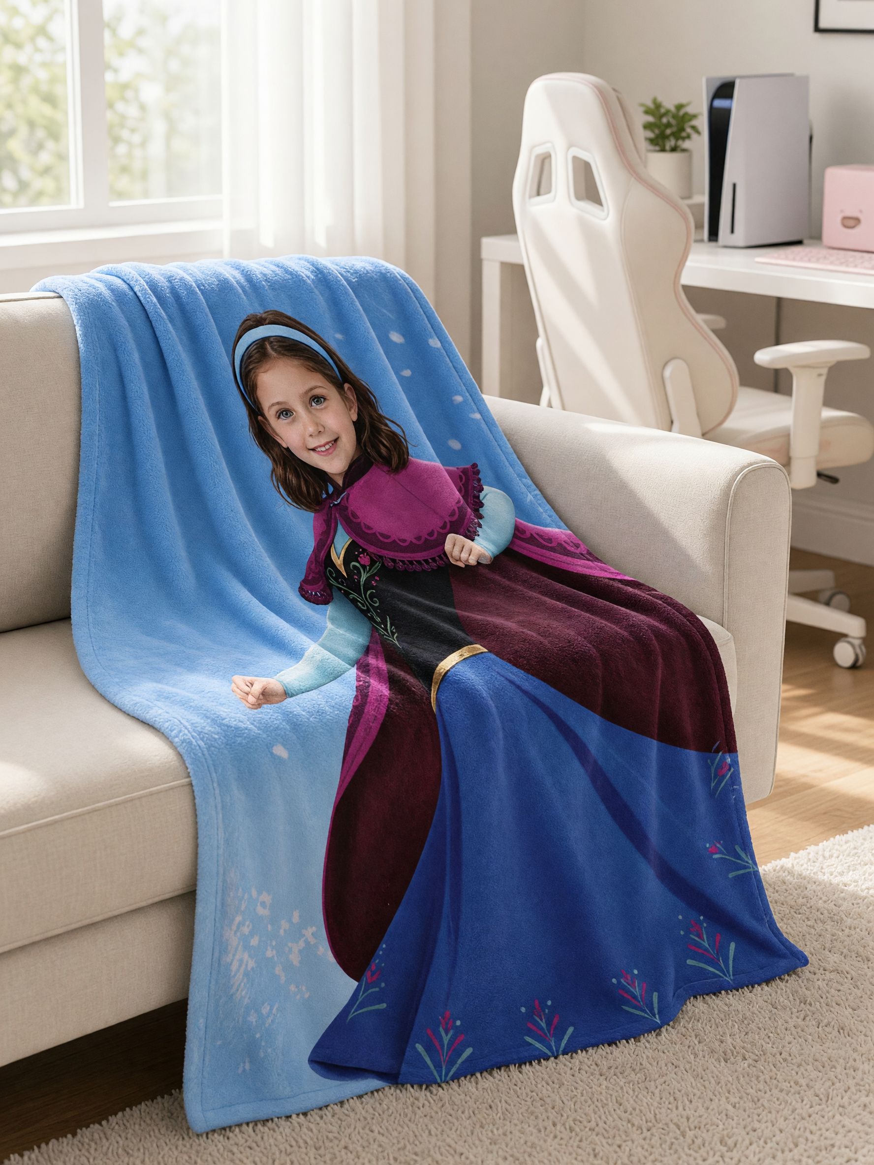 Custom Face Photo Blanket Personalized Winter Princess Flannel Fleece Throw Skin Friendly Soft Bed Couch Cozy Gift