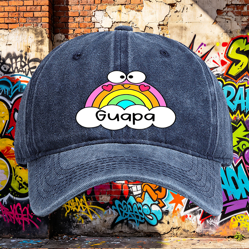 Unisex Classic Washed Cap with Rainbow Heart Eyes and 