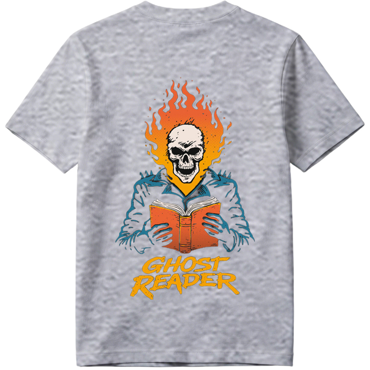 Ghost Reader: Skull with Flames Reading a Book - Tee