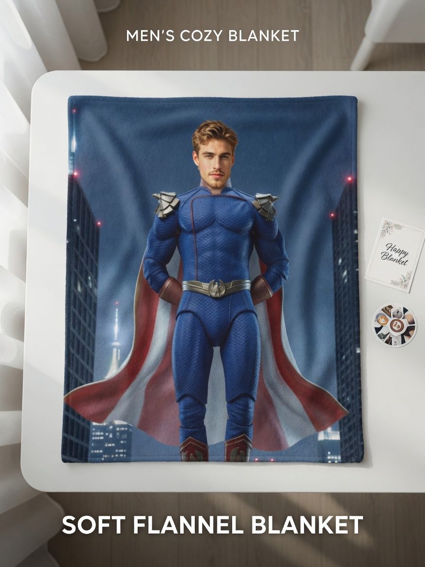 Custom Face Photo Blanket Personalized Superhero Flannel Throw Cozy Novelty Fleece Keepsake for Bed Sofa Gift