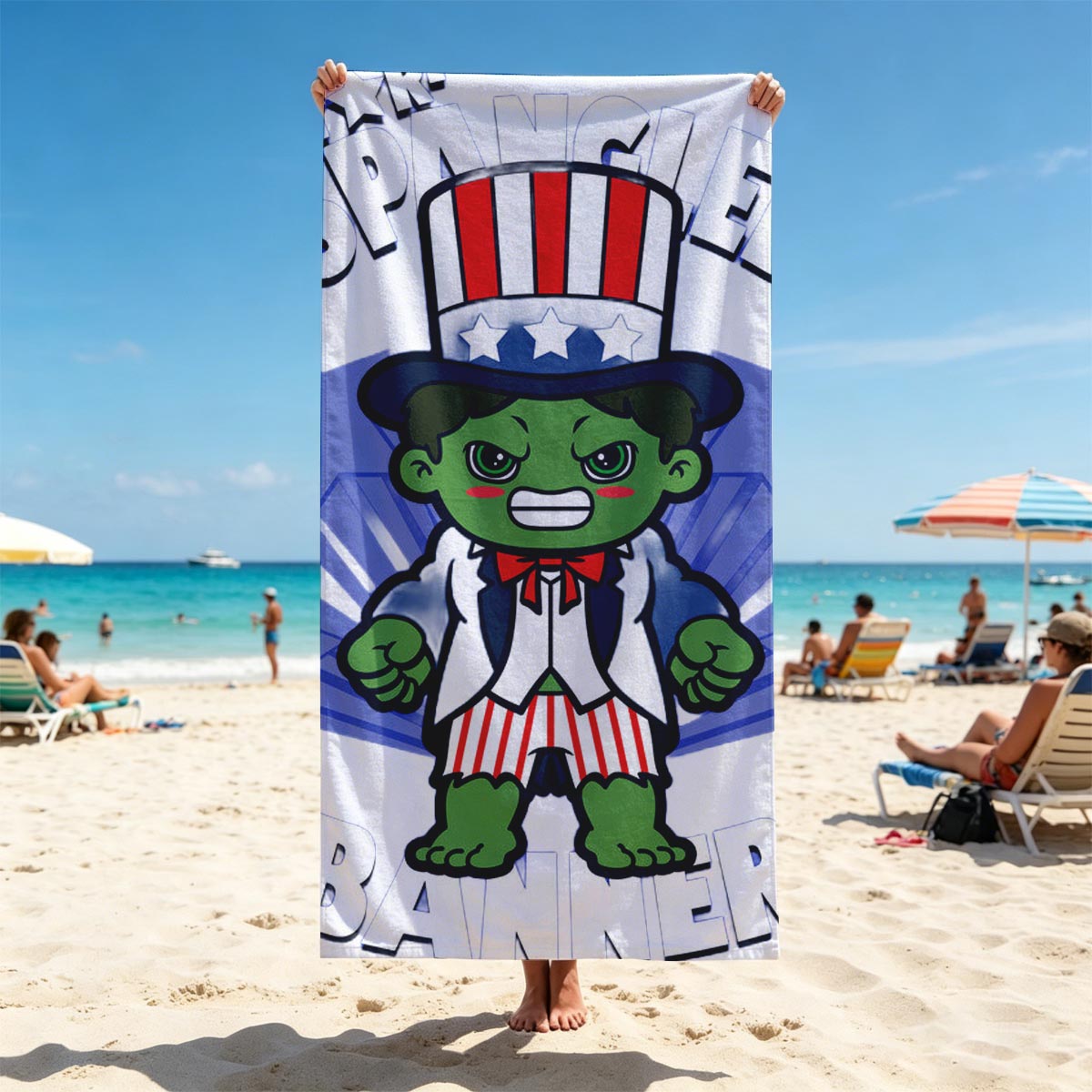 Star-Spangled Banner: Hulk in Uncle Sam Costume - Beach towels