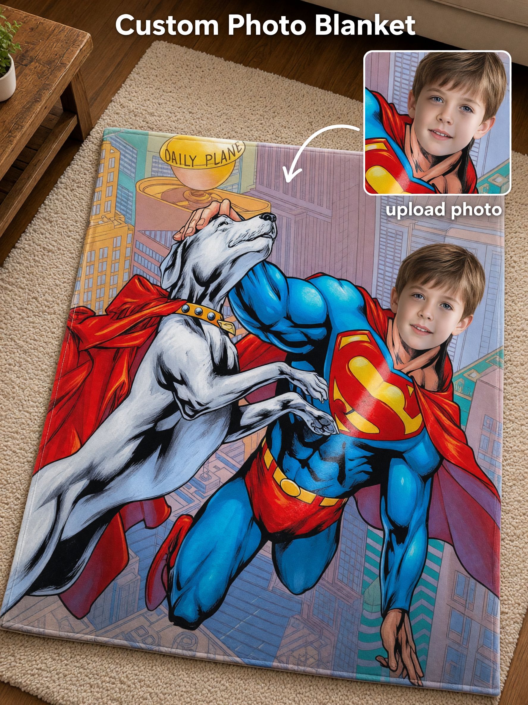 Custom Face Superhero Flannel Throw Blanket, Personalized Comic Hero Plush Fleece Bed Couch Cover, Ideal Birthday Gift