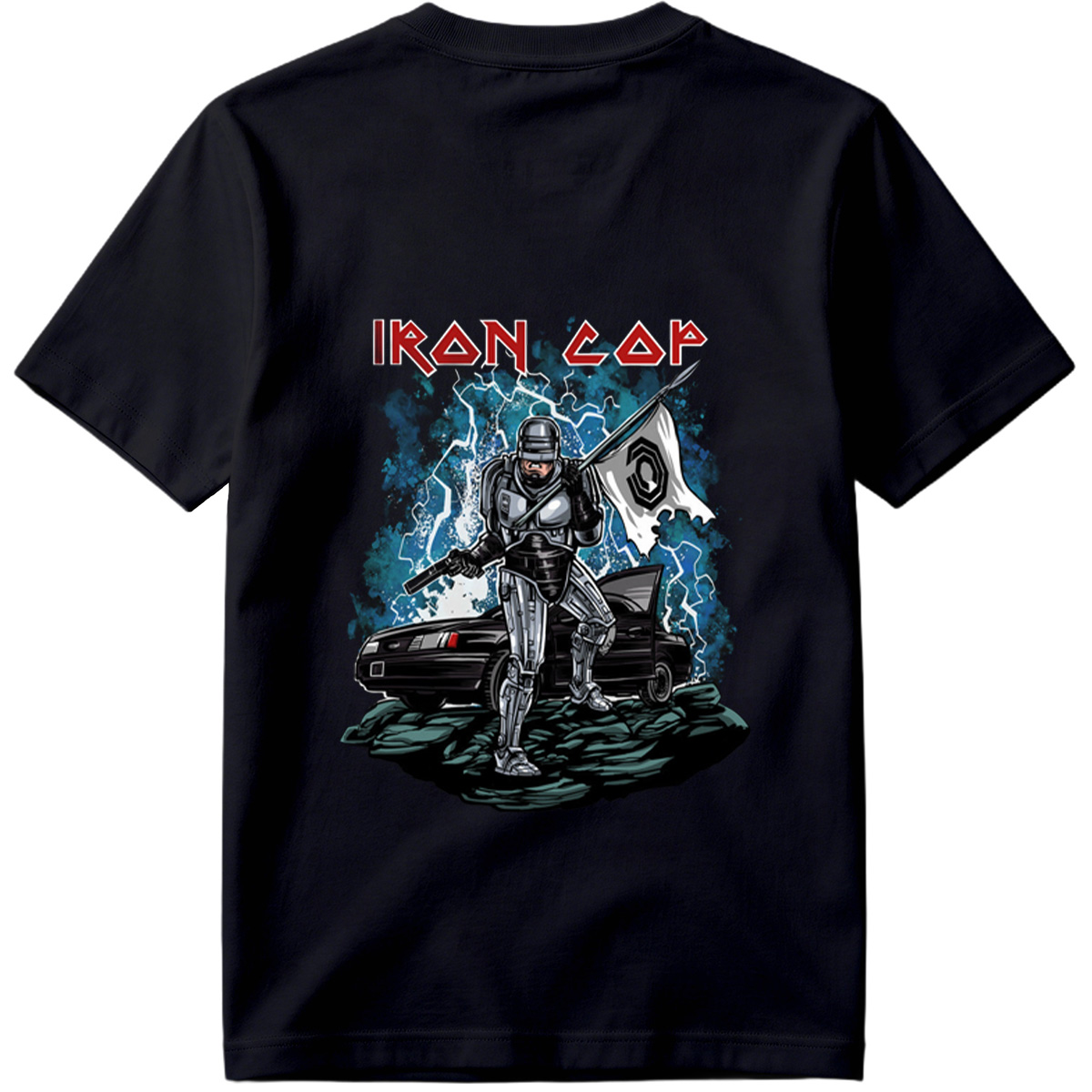 Iron Cop: Robo-Police Officer with Flag and Car - Tee