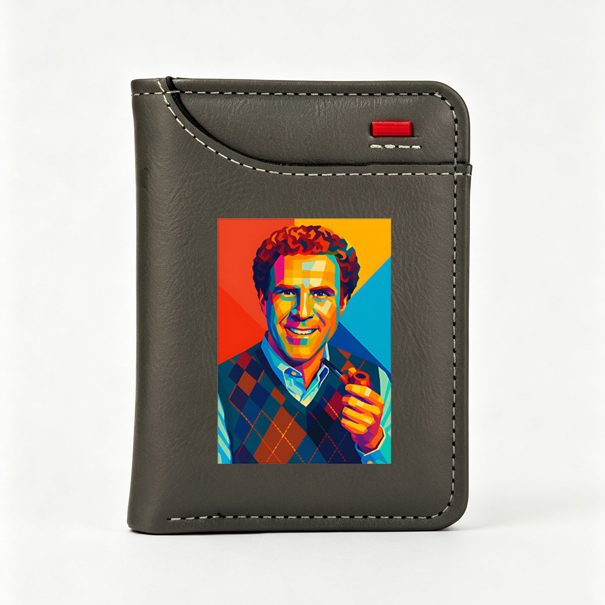 Colorful Portrait of a Man with Pipe and Checkered Vest - Vertical Style Wallet