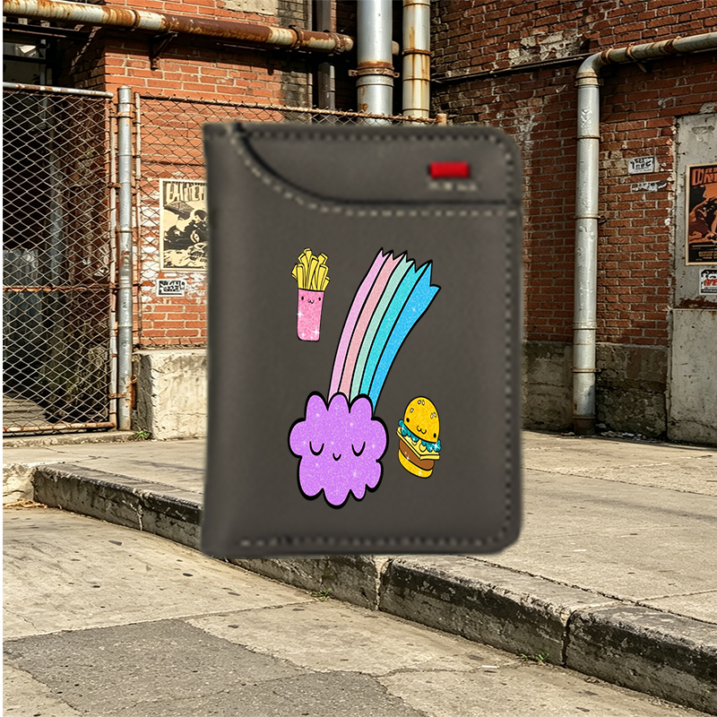 Unisex Vertical Wallet with Cute Rainbow Cloud, Fries, and Burger Print – Stylish Everyday Wallet for Students, Teens, and Young Adults – Perfect for School, Work, and Casual Outings