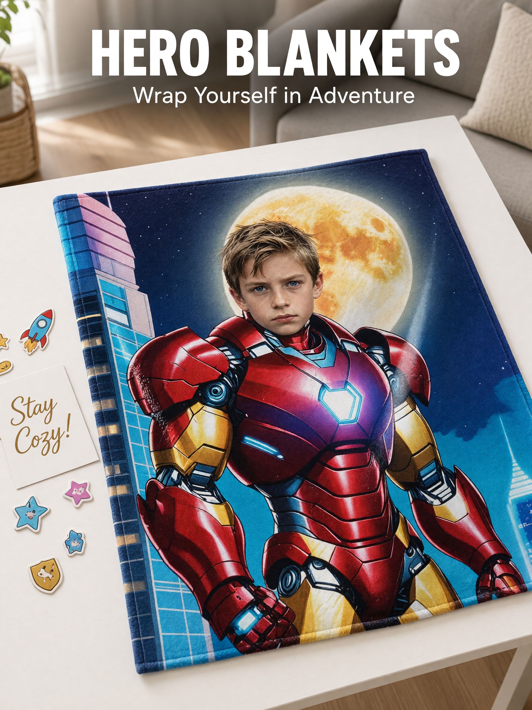 Personalized Photo Face Superhero Flannel Blanket Ultra Soft Plush Throw Ideal Custom Hero Birthday Gift for Kids