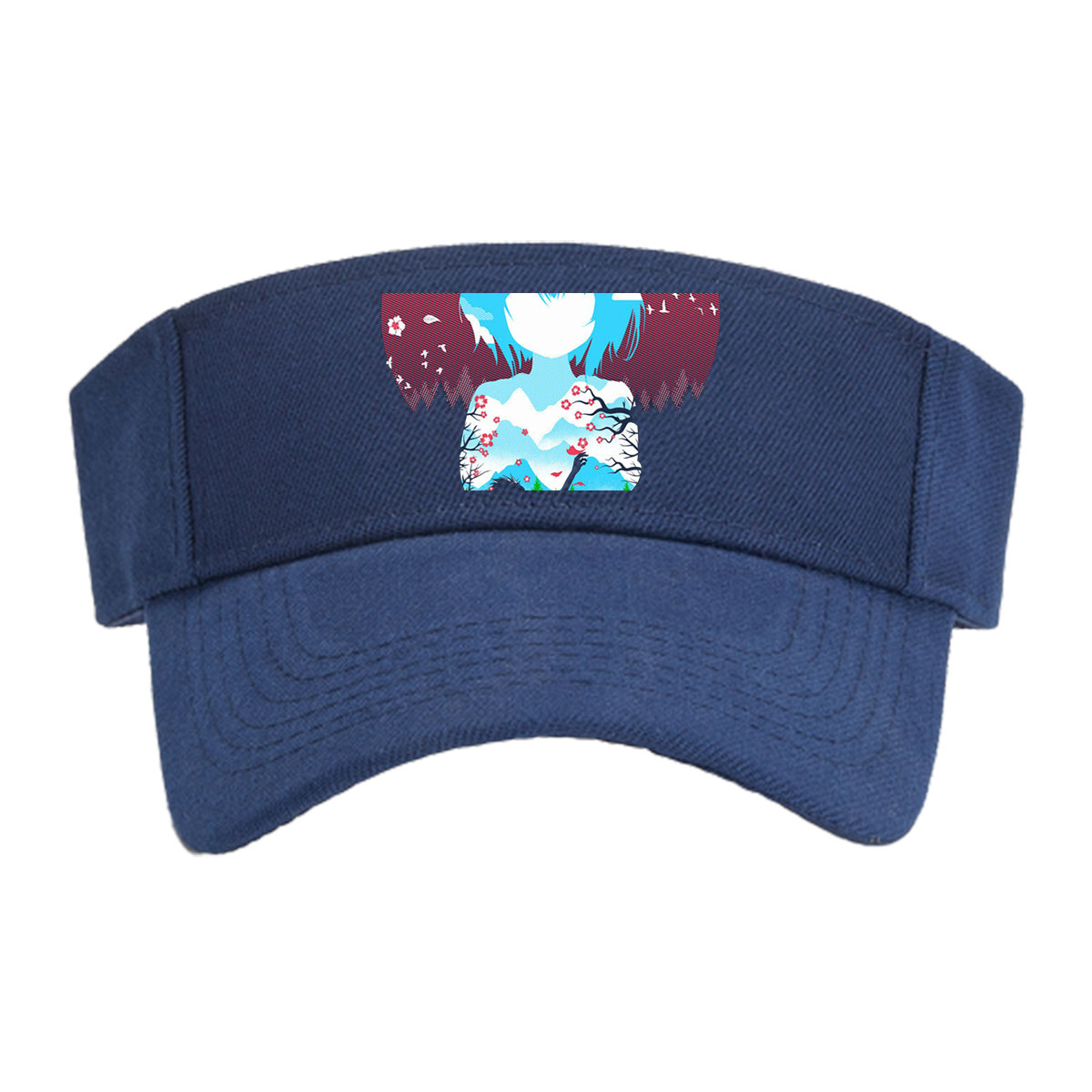 Two Figures Under Cherry Blossoms with Mountain Landscape and Sky Background -  Visor cap