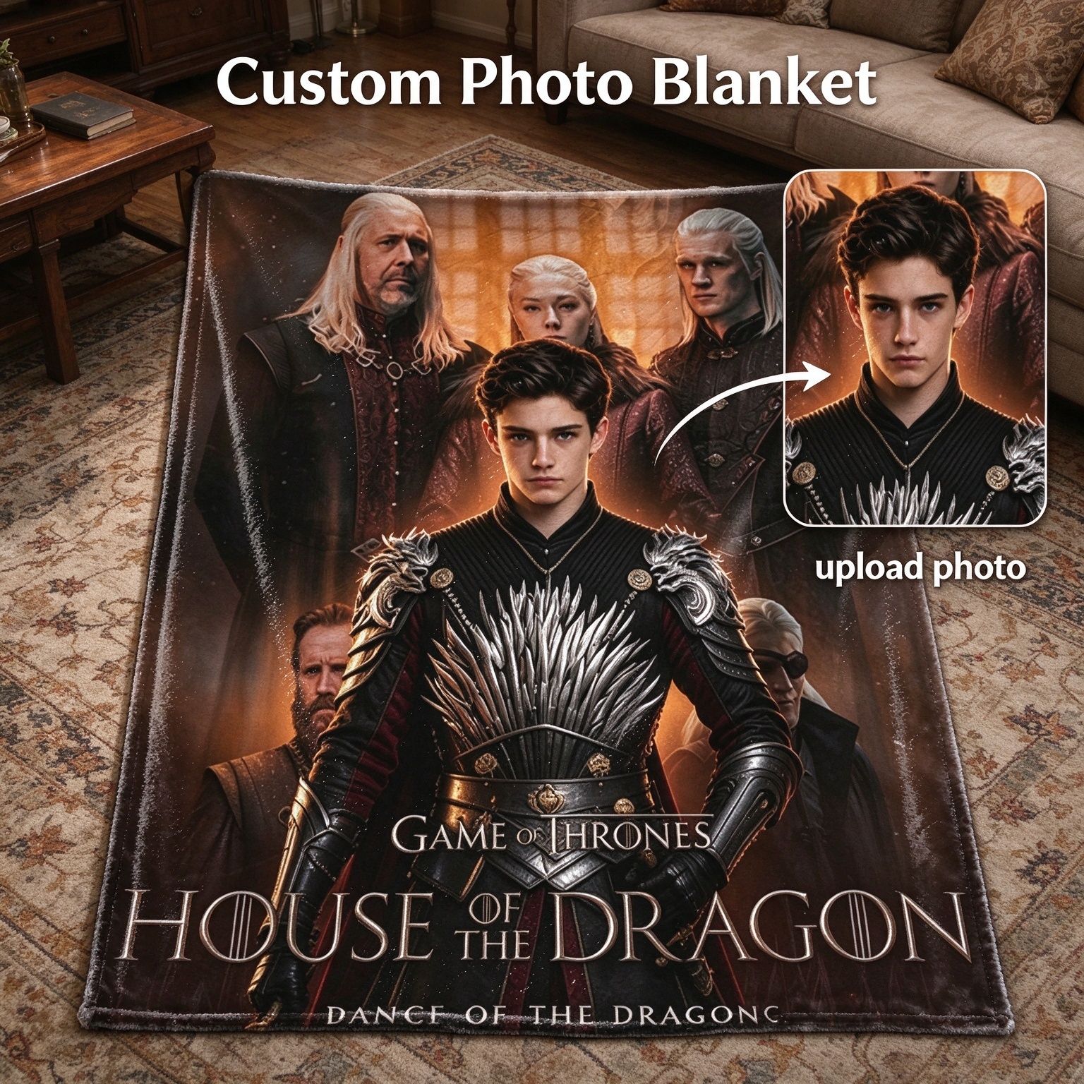 Custom Photo Face Flannel Blanket Personalized Fantasy Character Ultra Soft Warm Fleece Throw Blanket Cozy Keepsake Gift