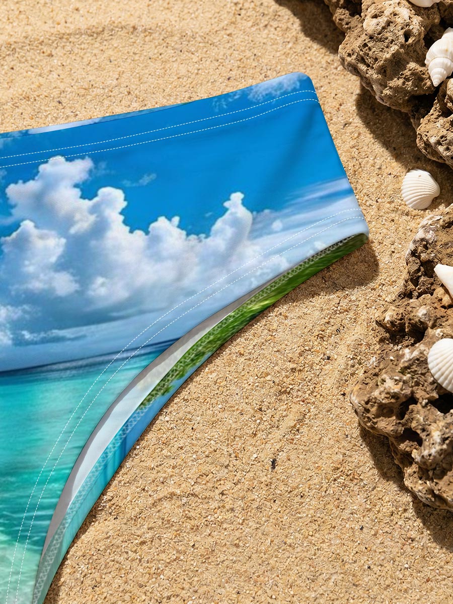 Tropical Beach with Crystal Clear Water and Palm Trees -  Men's swim trunks