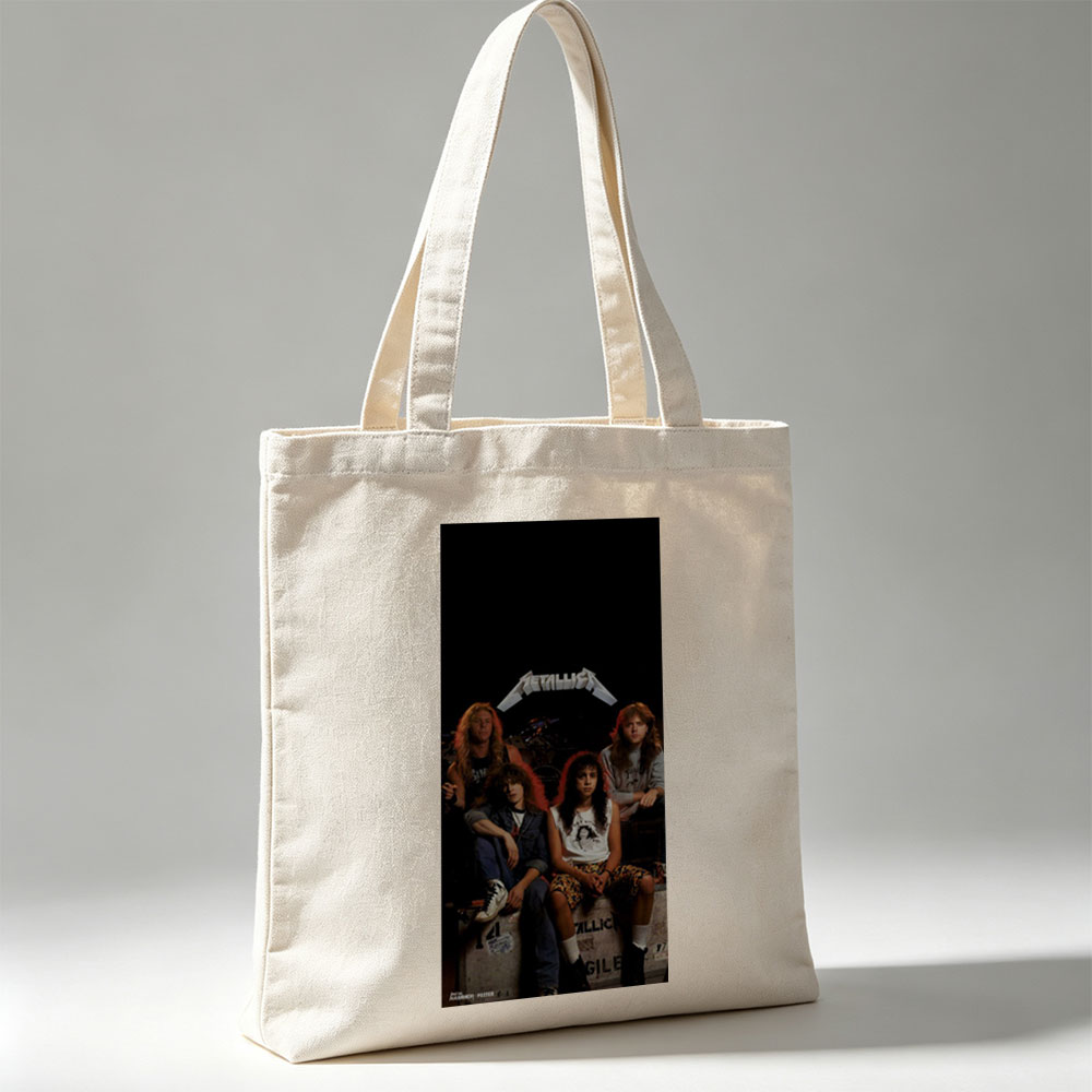 Metallica Band Members in Studio Session with Iconic Logo and Vintage Gear - Canvas tote bags